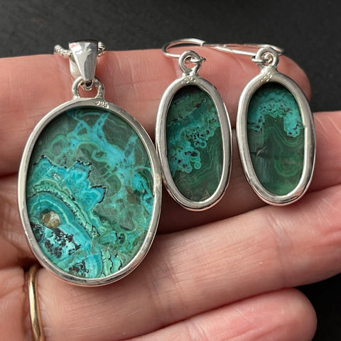 Azurite-Malachite Sterling Silver Pendant Earring Set