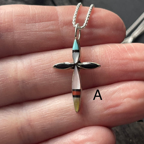 Zuni Artist Kristina Bowannie Made Medium Inlay Cross Necklace