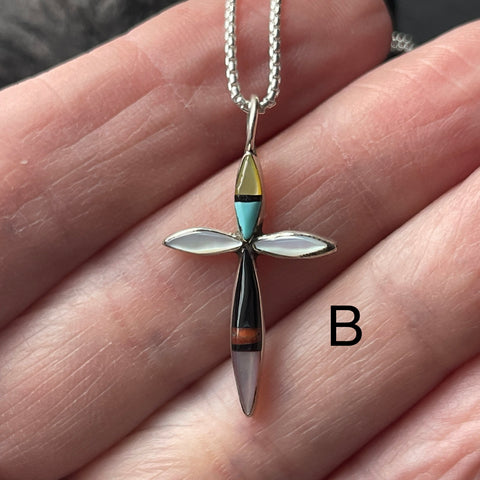 Zuni Artist Kristina Bowannie Made Medium Inlay Cross Necklace