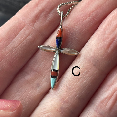 Zuni Artist Kristina Bowannie Made Medium Inlay Cross Necklace