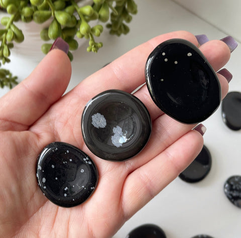 snowflake obsidian worry stone CRYSTAL POCKET
