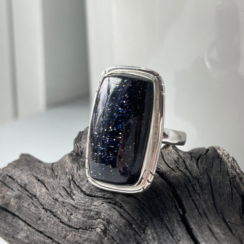 Sterling Silver Blue Goldstone Ring Size 6