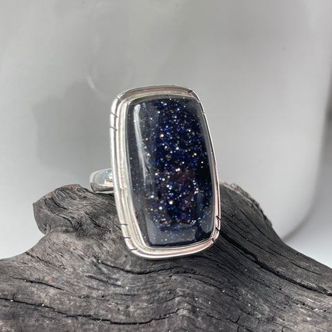 Sterling Silver Blue Goldstone Ring Size 6