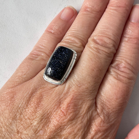 Sterling Silver Blue Goldstone Ring Size 6