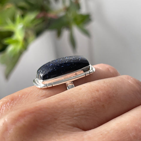 Sterling Silver Blue Goldstone Ring Size 6