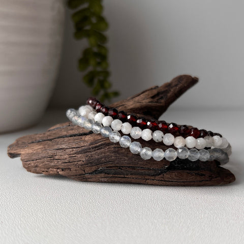 Winter Goddess Faceted Gemstone Bracelet Stack