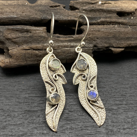 sterling silver leaf earrings with labradorite