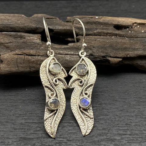 Pendientes de hoja de plata de ley de labradorita