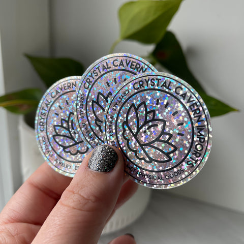 Autocollant en vinyle imperméable avec logo à paillettes roses