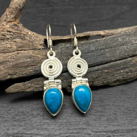 sterling silver swirled azurite dangle earrings