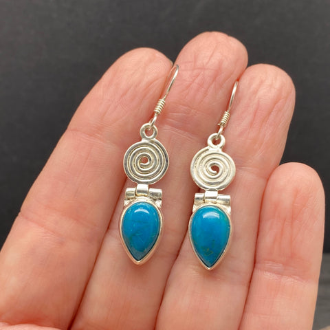 Azurite Sterling Silver Swirl Dangle Earrings