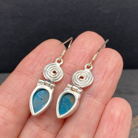 Azurite Sterling Silver Swirl Dangle Earrings