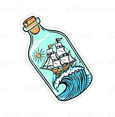 pirate ship on a wave in a bottle waterproof vinyl sticker cabana