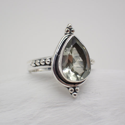 Faceted Praisolite Sterling Silver Ring