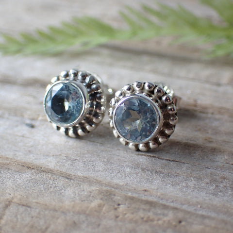 Sterling Silver Faceted Blue Topaz Stud Earrings