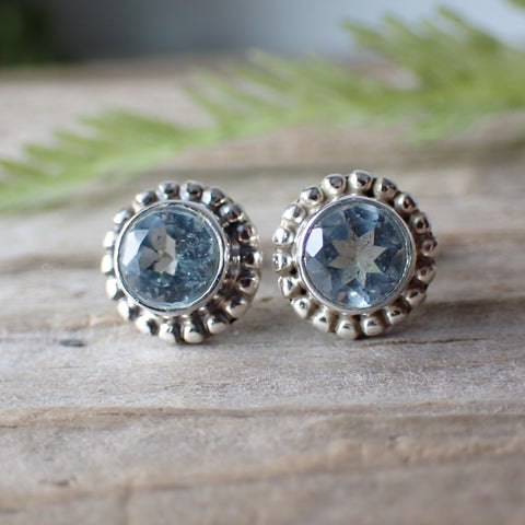 Sterling Silver Faceted Blue Topaz Stud Earrings