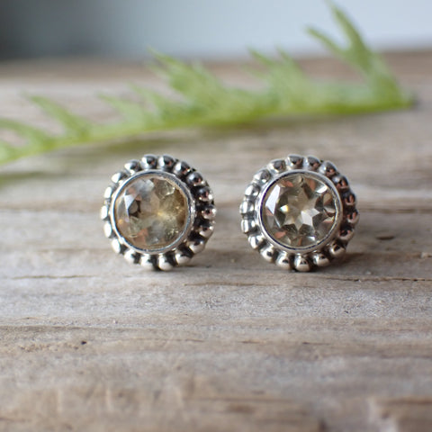 Sterling Silver Faceted Citrine Stud Earrings