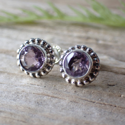 Sterling Silver Faceted Amethyst Stud Earrings