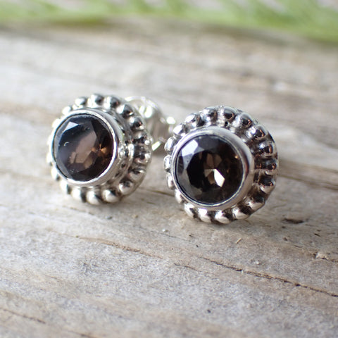 Sterling Silver Faceted Smoky Quartz Stud Earrings