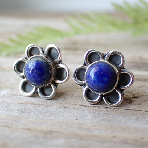 Lapis Sterling Silver Flower Stud Earrings