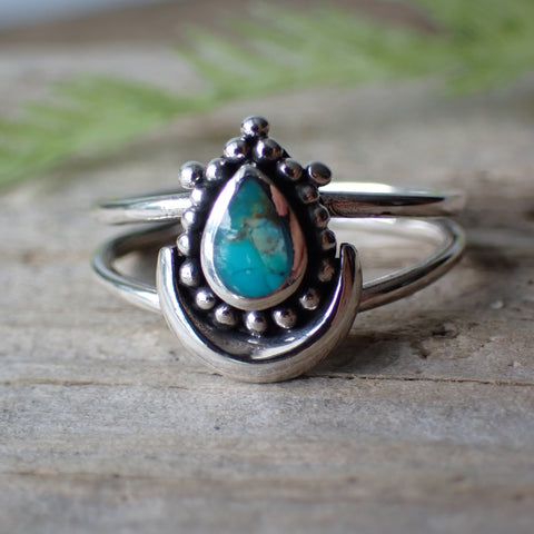 Sterling Silver Turquoise Moon Ring