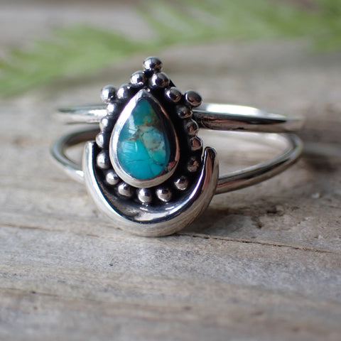 Sterling Silver Turquoise Moon Ring