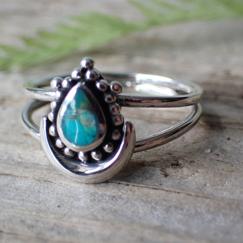 Sterling Silver Turquoise Moon Ring