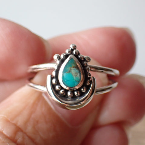 Sterling Silver Turquoise Moon Ring