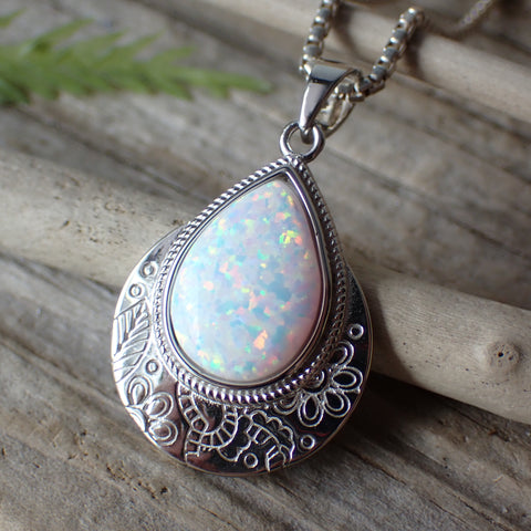 White Opal Sterling Silver Necklace