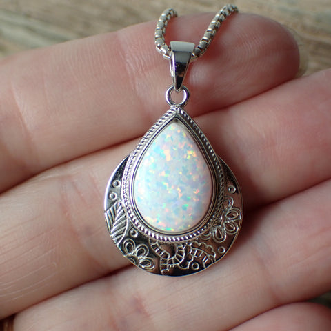 White Opal Sterling Silver Necklace