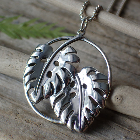 ♻️Collier de feuilles de Monstera en argent sterling recyclé