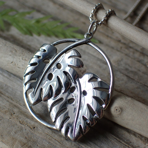 ♻️Collier de feuilles de Monstera en argent sterling recyclé