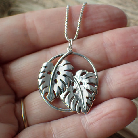 ♻️Collier de feuilles de Monstera en argent sterling recyclé