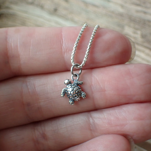 ♻️ Recycled Sterling Silver Mini Baby Sea Turtle Charm Necklace