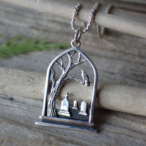 Sterling Silver Graveyard Scene Charm