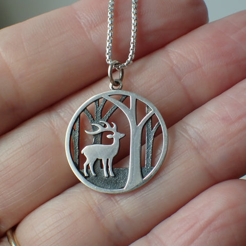 Sterling Silver Deer In The Trees Charm