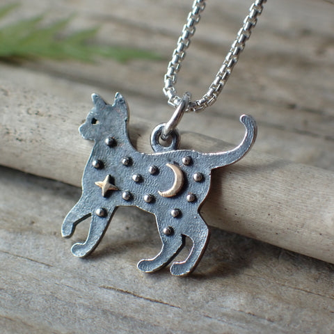 ♻️Collier de chat céleste en métal mélangé en argent sterling recyclé