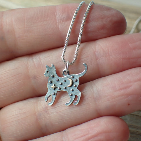 ♻️Collier de chat céleste en métal mélangé en argent sterling recyclé