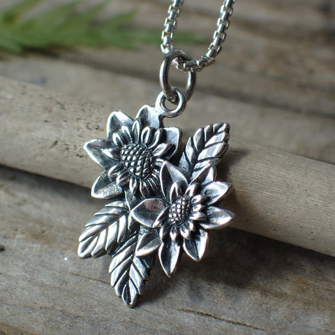 ♻️ Recycled Sterling Silver Dahlia Charm Necklace