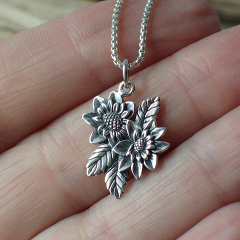 ♻️ Recycled Sterling Silver Dahlia Charm Necklace