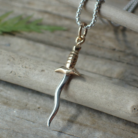 ♻️ Recycled Sterling Silver Dagger with Bronze Handle Charm Necklace