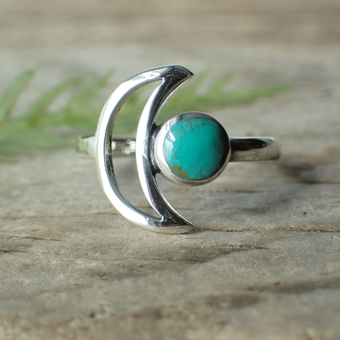 Sterling Silver Turquoise Crescent Moon Ring