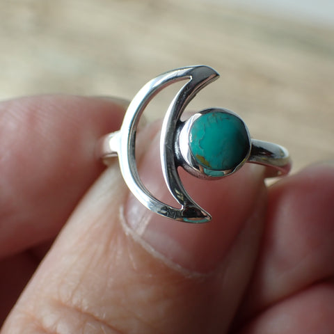 Sterling Silver Turquoise Crescent Moon Ring