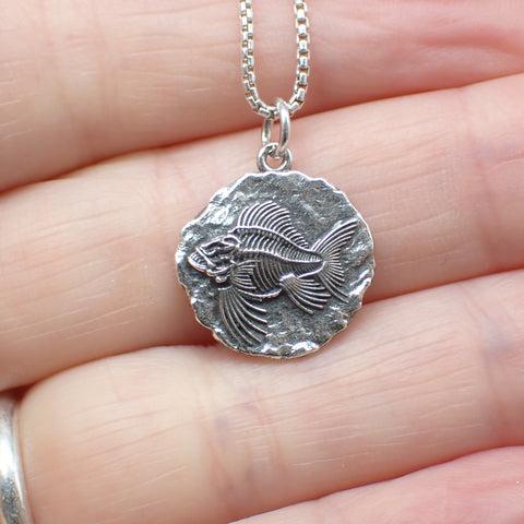 Sterling Silver Angler Fish Fossil Pendant 