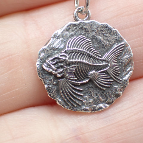 Sterling Silver Angler Fish Fossil Pendant 