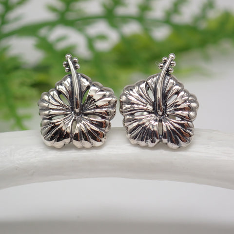 Sterling Silver Hibiscus Post Earrings