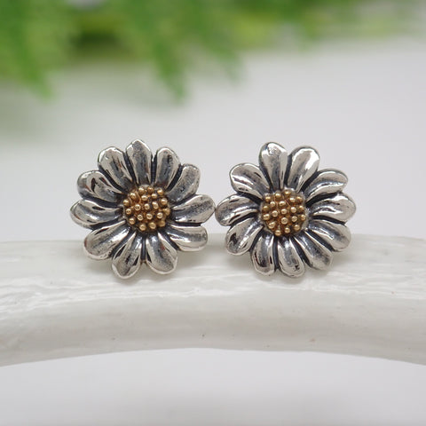 Tiny Mixed Metal Daisy Post Earrings