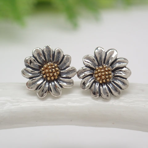 Tiny Mixed Metal Daisy Post Earrings