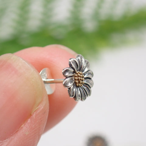 Tiny Mixed Metal Daisy Post Earrings