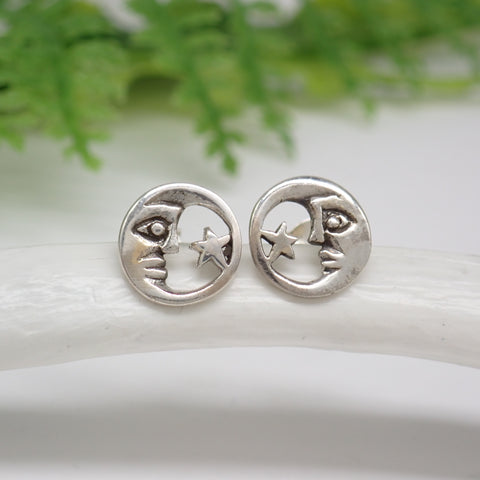 Sterling Silver Moon and Star Stud Earrings